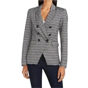 Express Black White Textured Metallic Double Breasted Button Hourglass Blazer XS